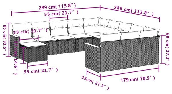 12 részes fekete polyrattan kerti ülőgarnitúra párnákkal