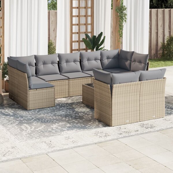 10 részes bézs polyrattan kerti ülőgarnitúra párnával