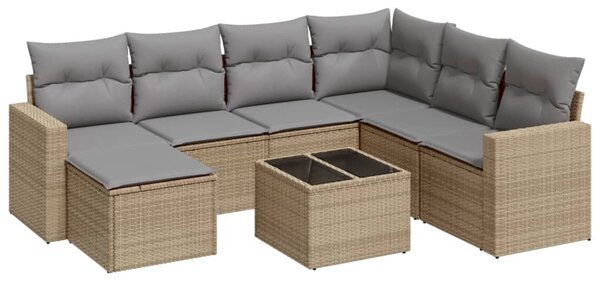 8 részes bézs polyrattan kerti ülőgarnitúra párnával