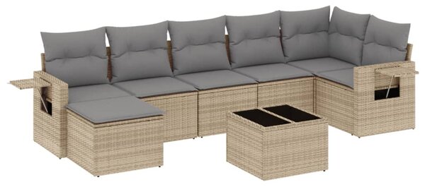 8 részes bézs polyrattan kerti ülőgarnitúra párnával