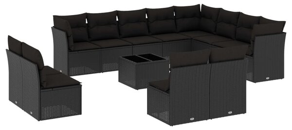 13 részes fekete polyrattan kerti ülőgarnitúra párnákkal