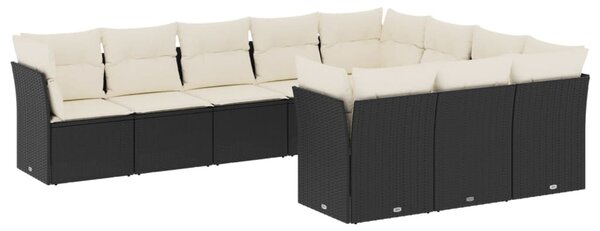 10 részes fekete polyrattan kerti ülőgarnitúra párnákkal