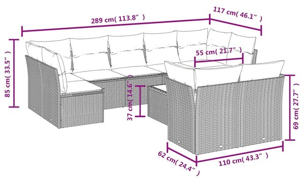 10 részes bézs polyrattan kerti ülőgarnitúra párnával