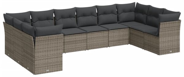 10 részes szürke polyrattan kerti ülőgarnitúra párnákkal