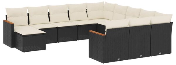 12 részes fekete polyrattan kerti ülőgarnitúra párnákkal
