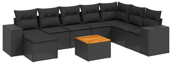 9 részes fekete polyrattan kerti ülőgarnitúra párnákkal
