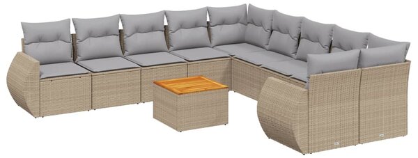 11 részes bézs polyrattan kerti ülőgarnitúra párnákkal