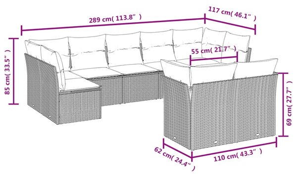 9 részes szürke polyrattan kerti ülőgarnitúra párnákkal