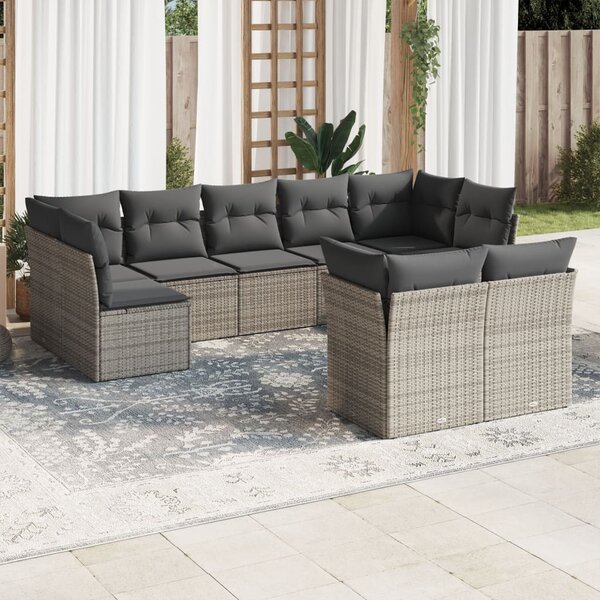 9 részes szürke polyrattan kerti ülőgarnitúra párnákkal