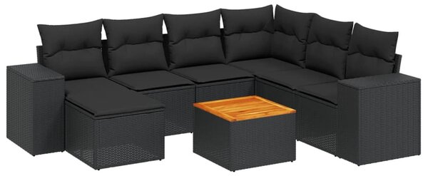 8 részes fekete polyrattan kerti ülőgarnitúra párnákkal