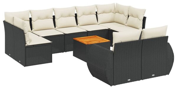10 részes fekete polyrattan kerti ülőgarnitúra párnákkal