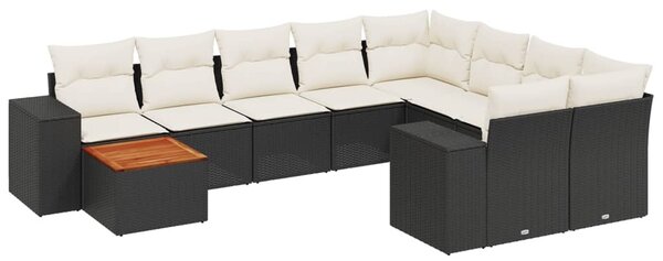 10 részes fekete polyrattan kerti ülőgarnitúra párnákkal