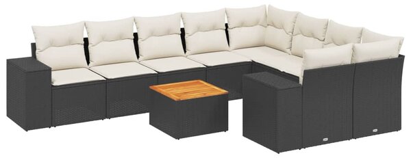 10 részes fekete polyrattan kerti ülőgarnitúra párnákkal