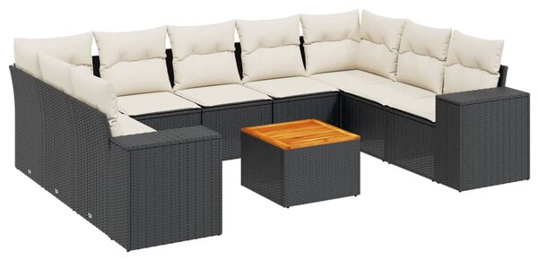 10 részes fekete polyrattan kerti ülőgarnitúra párnákkal