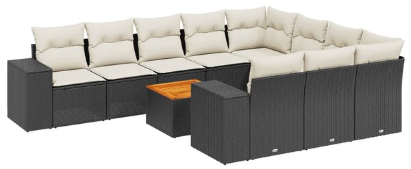 11 részes fekete polyrattan kerti ülőgarnitúra párnákkal