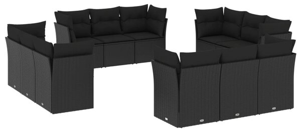 12 részes fekete polyrattan kerti ülőgarnitúra párnákkal