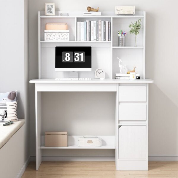 Ifjúsági Számítógép Íróasztal LOFT, Könyvespolc Modern Nagyméretű, fehér