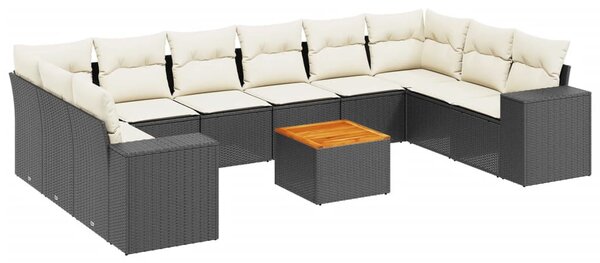 11 részes fekete polyrattan kerti ülőgarnitúra párnákkal