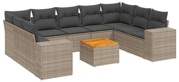 10 részes szürke polyrattan kerti ülőgarnitúra párnákkal