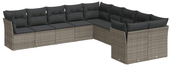 10 részes szürke polyrattan kerti ülőgarnitúra párnákkal