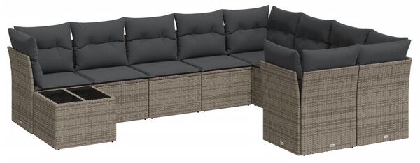 10 részes szürke polyrattan kerti ülőgarnitúra párnákkal