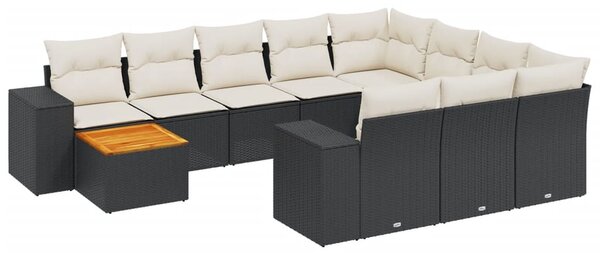 11 részes fekete polyrattan kerti ülőgarnitúra párnákkal