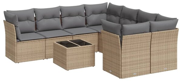 9 részes bézs polyrattan kerti ülőgarnitúra párnákkal