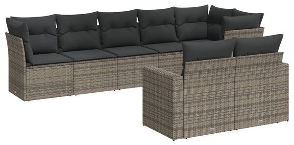 8 részes szürke polyrattan kerti ülőgarnitúra párnákkal