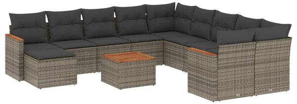 12 részes szürke polyrattan kerti ülőgarnitúra párnákkal