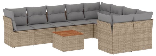 10 részes vegyes bézs polyrattan kerti ülőgarnitúra párnákkal