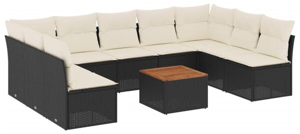 10 részes fekete polyrattan kerti ülőgarnitúra párnákkal