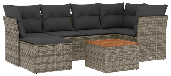 7 részes szürke polyrattan kerti ülőgarnitúra párnákkal