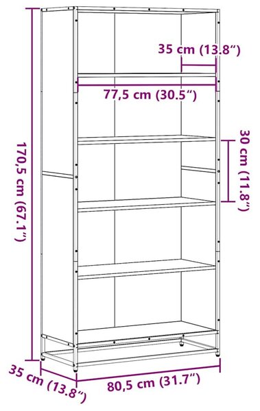 VidaXL fekete szerelt fa könyvszekrény 80,5 x 35 x 170,5 cm
