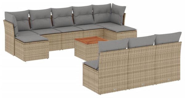 11részes vegyes bézs polyrattan kerti ülőgarnitúra párnákkal