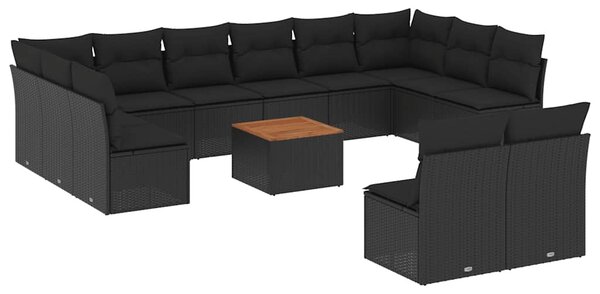 13 részes fekete polyrattan kerti ülőgarnitúra párnákkal