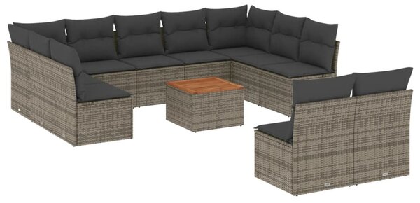 12 részes szürke polyrattan kerti ülőgarnitúra párnákkal