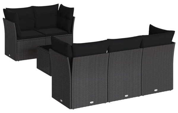 6 részes fekete polyrattan kerti ülőgarnitúra párnákkal