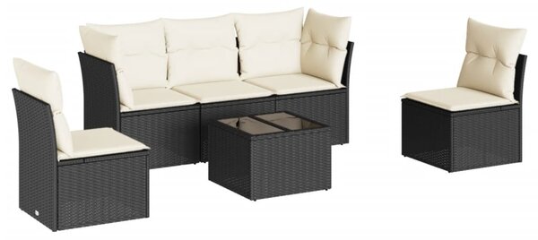 6 részes fekete polyrattan kerti ülőgarnitúra párnákkal