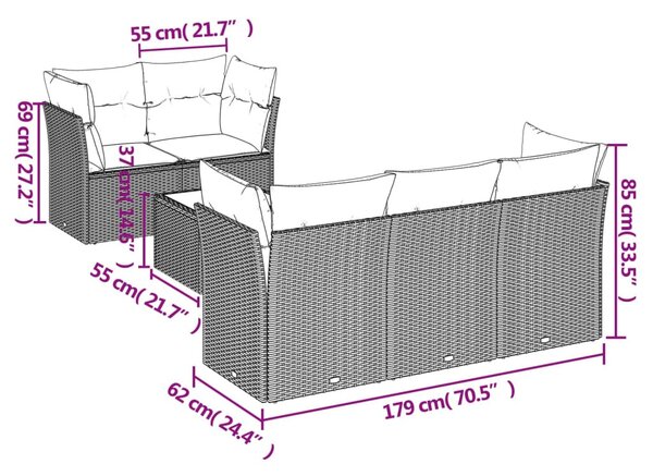 6 részes fekete polyrattan kerti ülőgarnitúra párnákkal