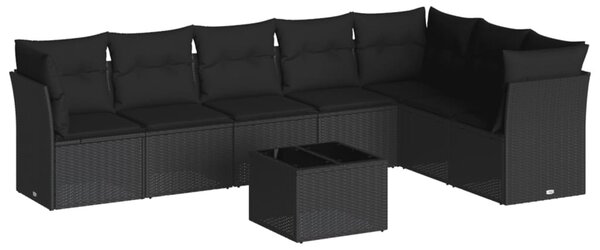 8 részes fekete polyrattan kerti ülőgarnitúra párnákkal