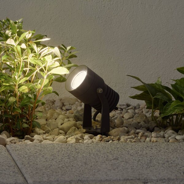 Lucande LED kültéri reflektor Jon, földi tüske, állítható, IP65, Alu / szürke / cink, Alumínium, Modern