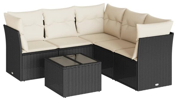 6 részes fekete polyrattan kerti ülőgarnitúra párnákkal