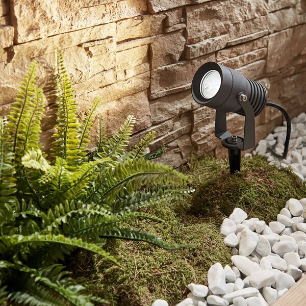 Lucande LED kültéri reflektor Jon, földi tüske, állítható, IP65, Alu / szürke / cink, Alumínium, Modern