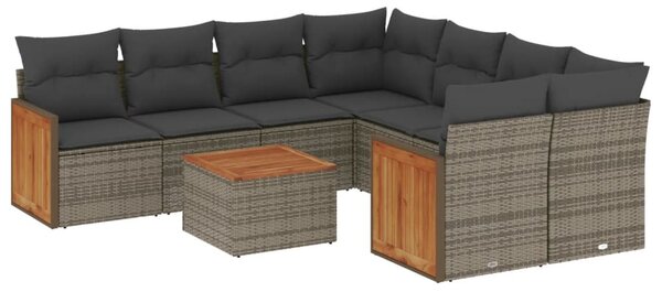 9 részes szürke polyrattan kerti ülőgarnitúra párnákkal