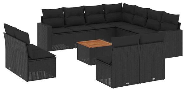 12 részes fekete polyrattan kerti ülőgarnitúra párnákkal