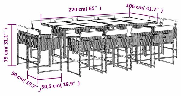 13részes vegyes bézs polyrattan kerti étkezőgarnitúra párnákkal