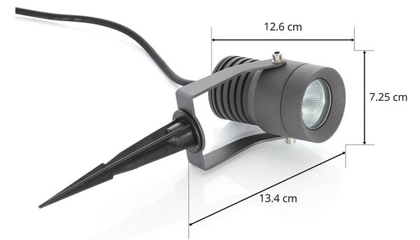 Lucande LED kültéri reflektor Jon, földi tüske, állítható, IP65, Alu / szürke / cink, Alumínium, Modern