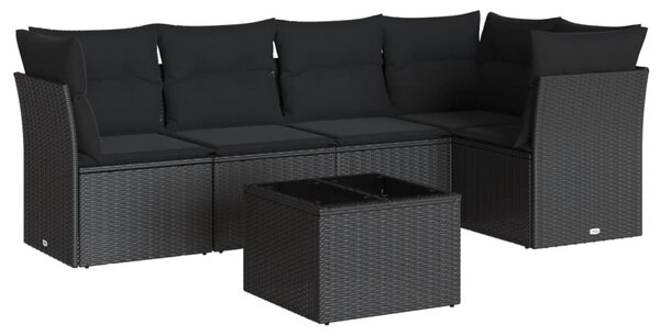 6 részes fekete polyrattan kerti ülőgarnitúra párnákkal