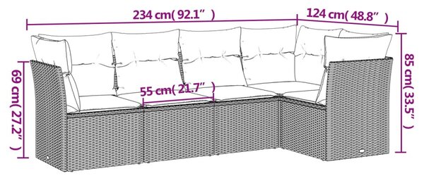 5 részes bézs polyrattan kerti ülőgarnitúra párnákkal