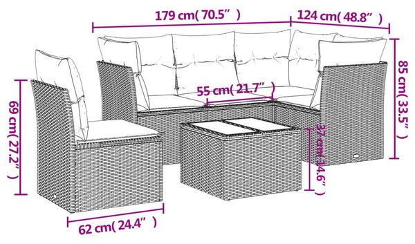 6 részes fekete polyrattan kerti ülőgarnitúra párnákkal